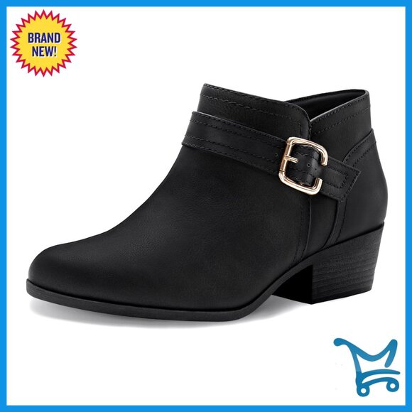Chunky Low Heel Ankle Boots Pointed Toe Side Zipper Booties Women's Shoes